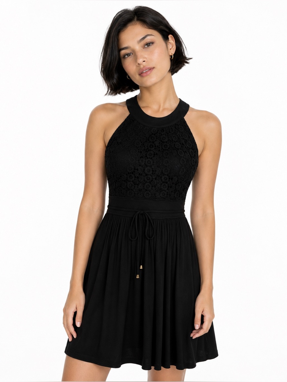 Calvin Klein Black Halter Lace Midi Dress NWT